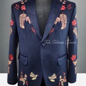 ASOS Midnight Blue Blazer with Red and Gold Embroidery